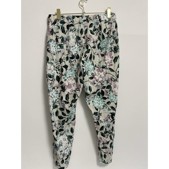 J.JILL Linen-Blend Stretch Button Hem Royal Multi Floral Print Ankle Pants Sz M - Picture 6 of 12